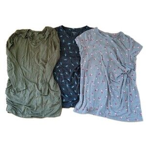Lot of 3 A:Glow Maternity Shirt Top XXL Black Gray Green Short Long Sleeve aglow